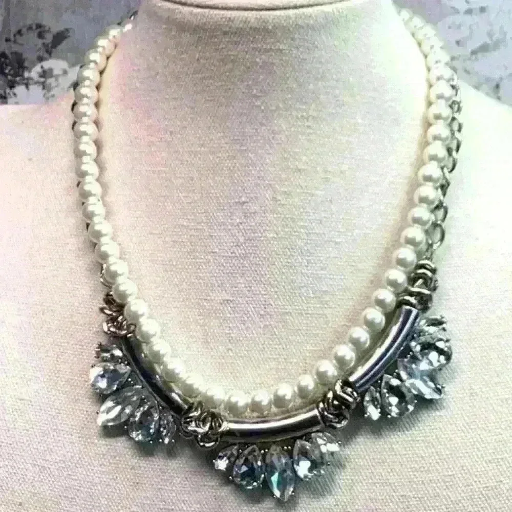 Vintage Faux Pearl and Glass Rhinestone Necklace